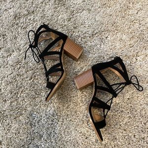 Lace up black chunky heels
